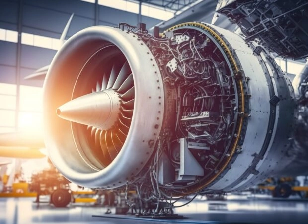 moteur d'avion avec turbine apparente pendant une phase de maintenance