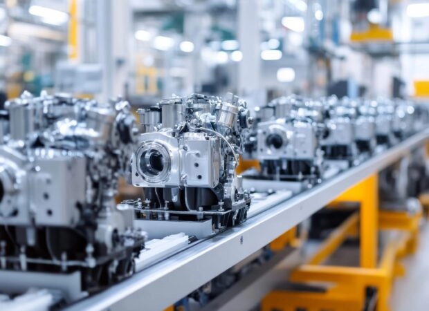 Série ou lot de pièces de moteur durant une phase de production