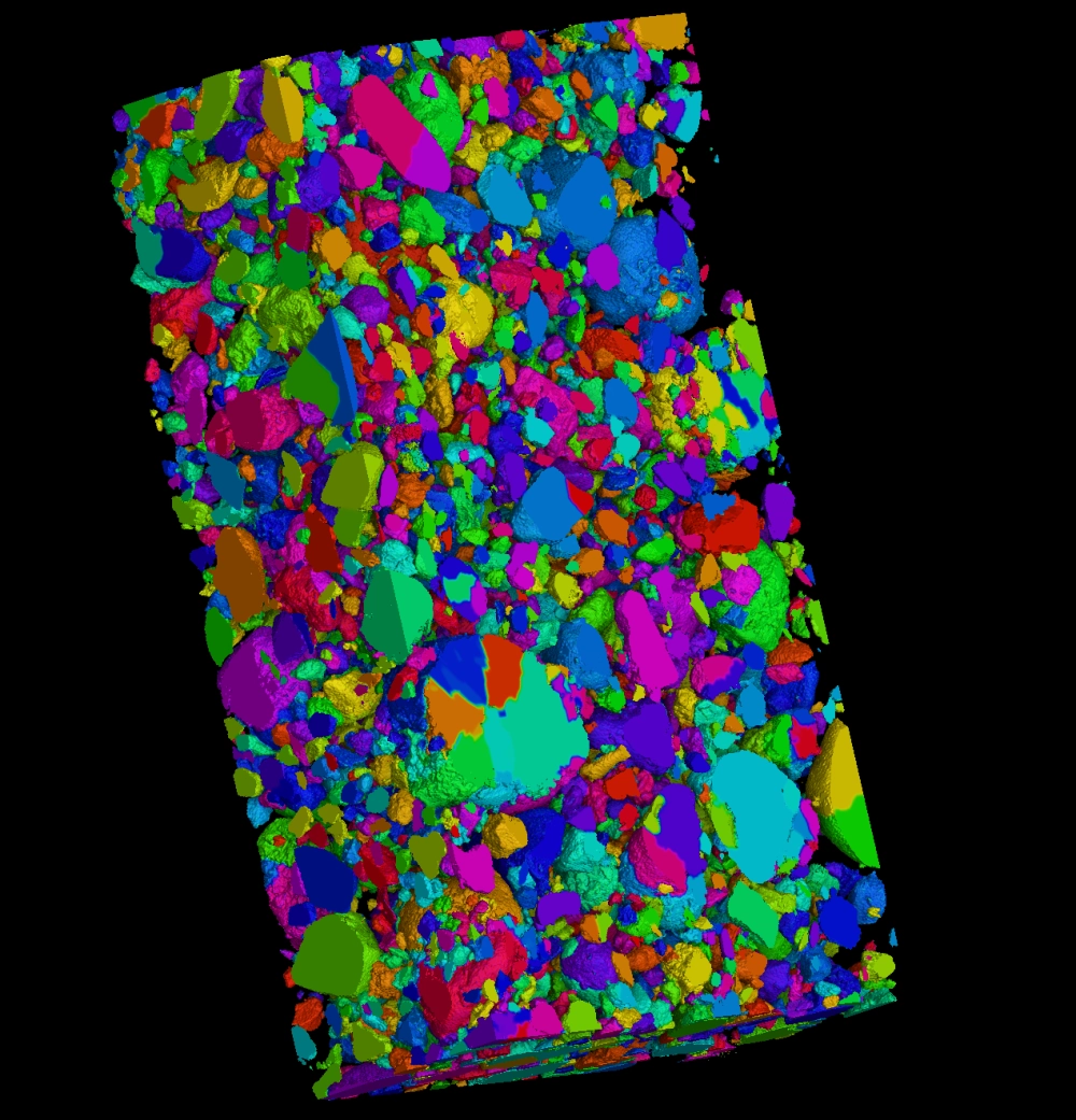 représentation 3D d'une analyse de granulométrie par tomographie industrielle