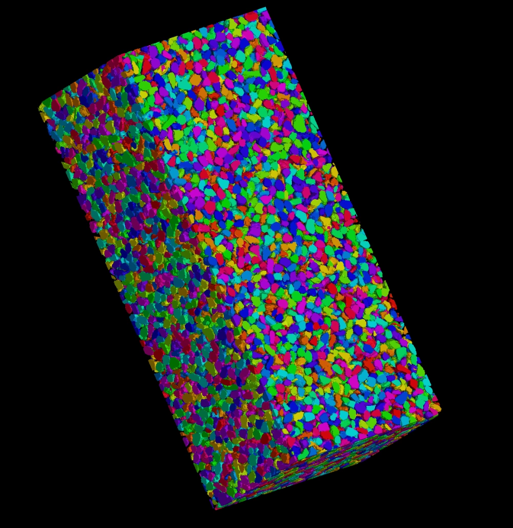représentation 3D d'une analyse de granulométrie par tomographie industrielle