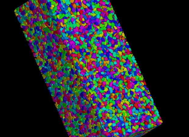 représentation 3D d'une analyse de granulométrie par tomographie industrielle